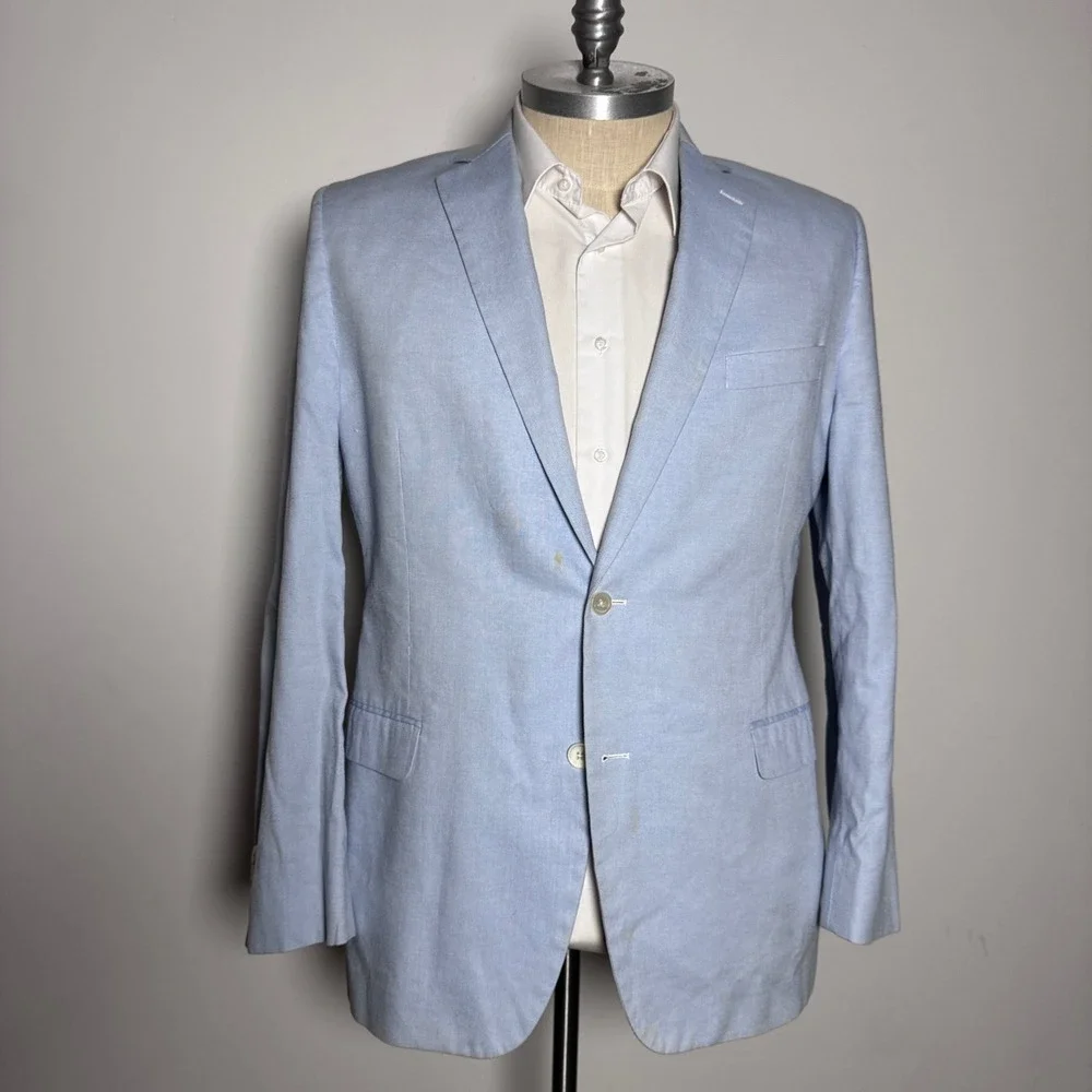 Brooks Brothers Sport Coat Mens 46L Light Blue Cotton Fitzgerald Fit Blazer